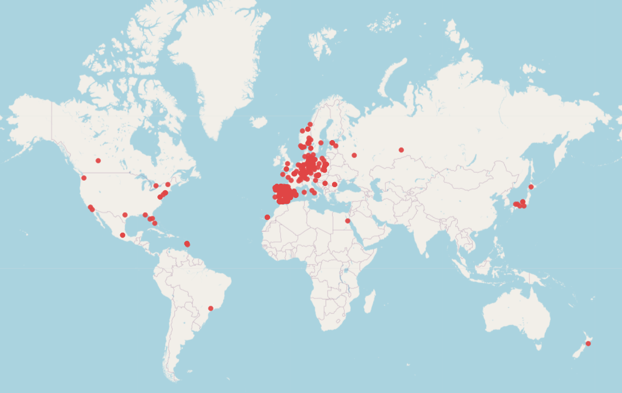 mapa mundial geolocalizado de fotografías de tapas de registro